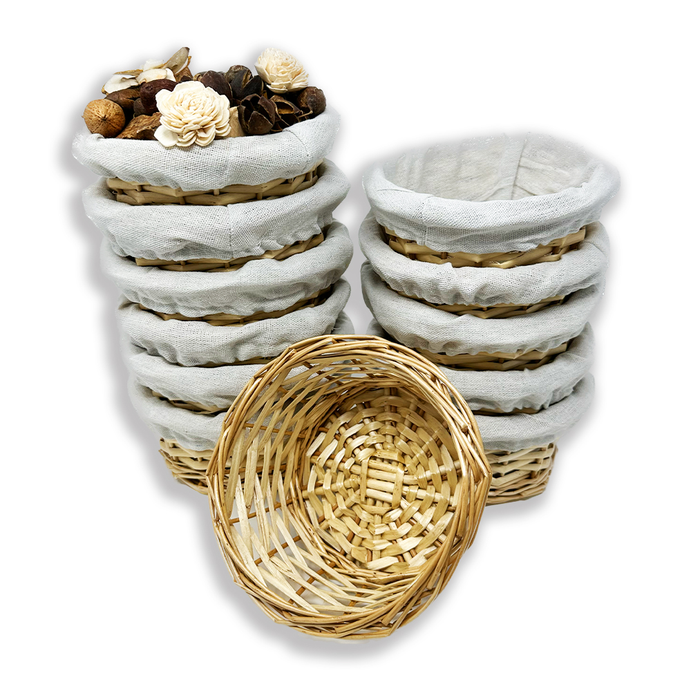 12 Pack - Small Round Utility with Cloth Liner - Natural 6in